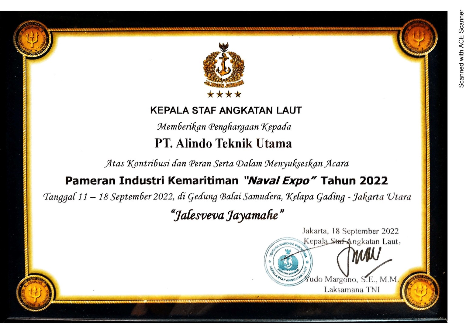 Certificate of TNI Angkatan Laut
